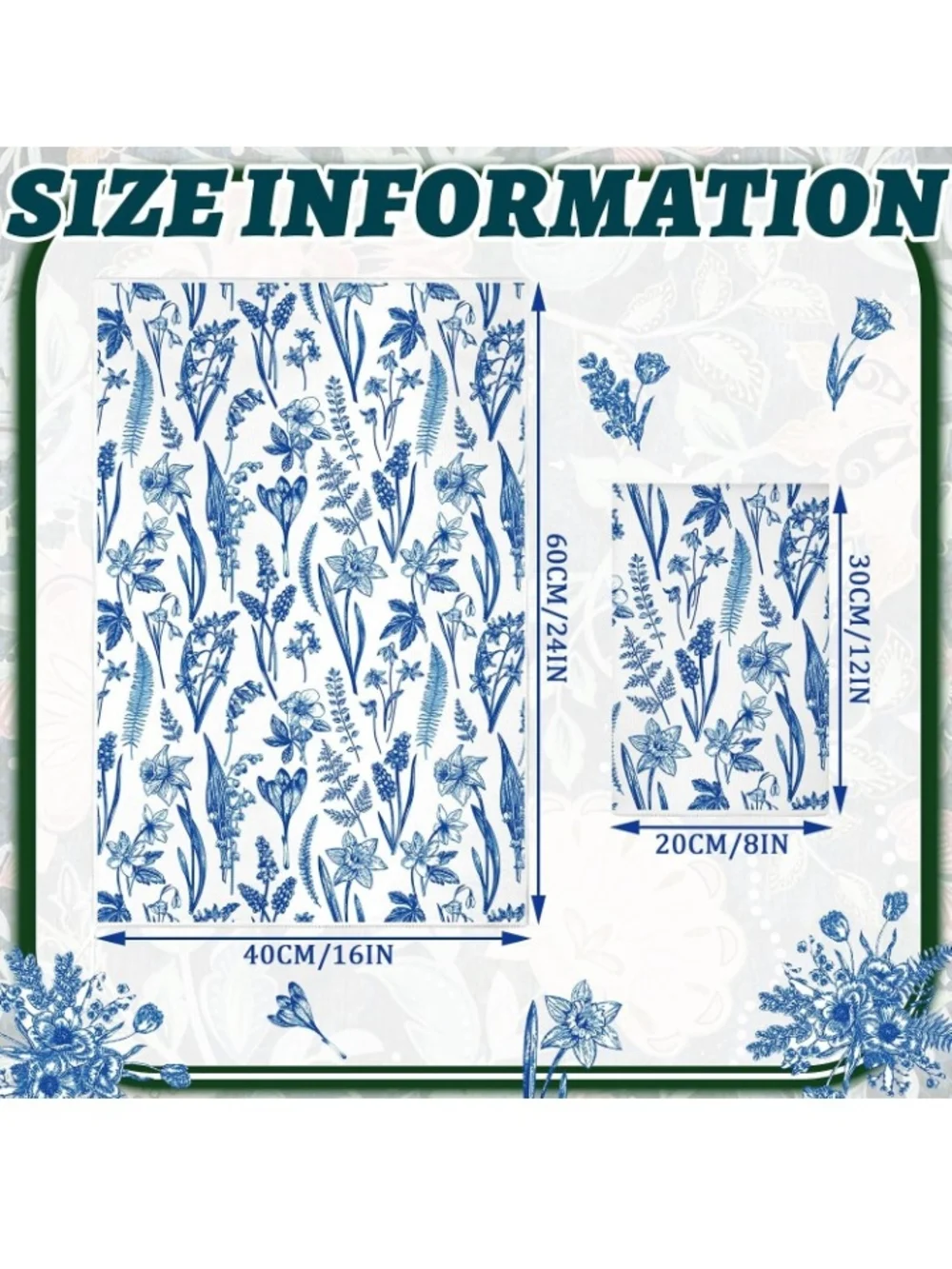 Blue Floral Hand Towels - Set of 2